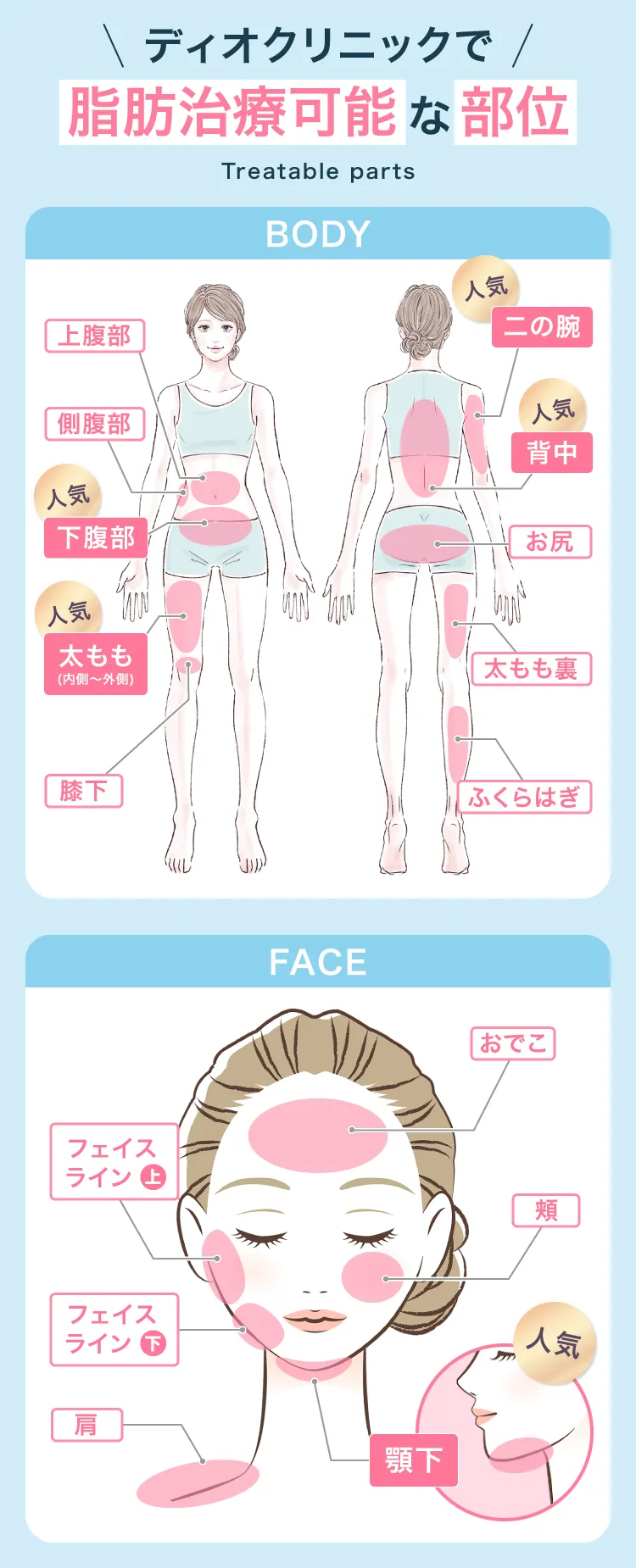 ディオクリニックで脂肪治療可能な部位