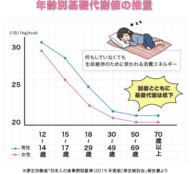 年齢別の基礎代謝グラフ表